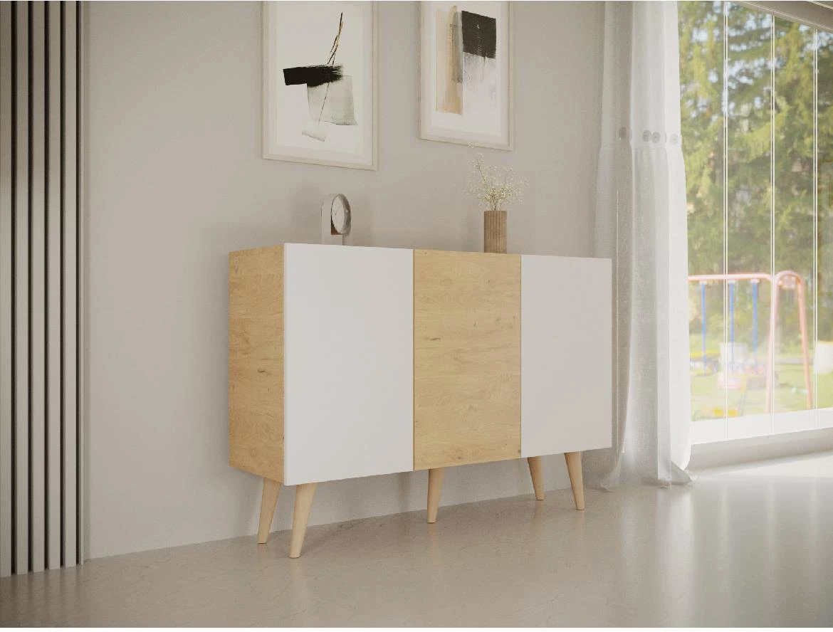 Toronto komoda 3 vrata 120x39,9x95,5 cm natur (Artisan hrast)/bela