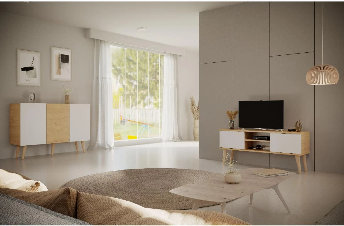 Toronto komoda 3 vrata 120x39,9x95,5 cm natur (Artisan hrast)/bela