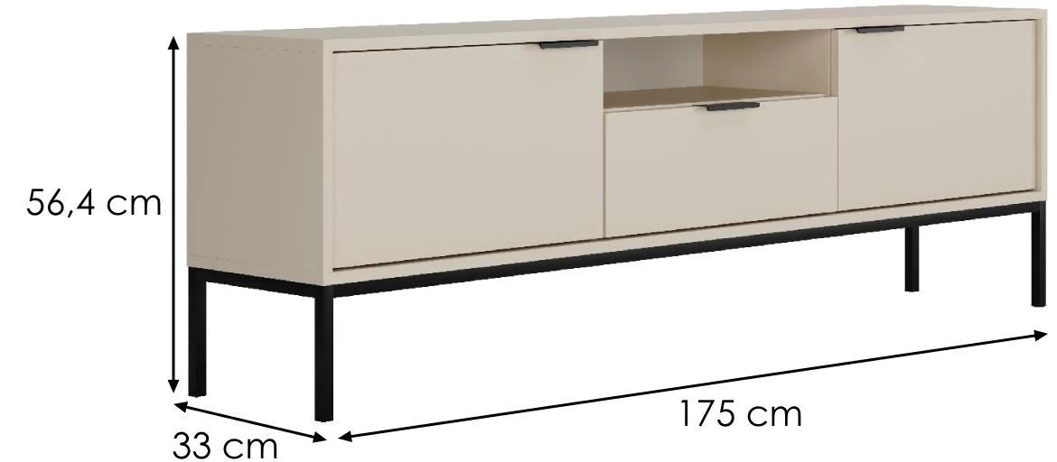 Austin TV komoda  3 vrata + 1 polica 175x33x56,4 cm bež kašmir/crni