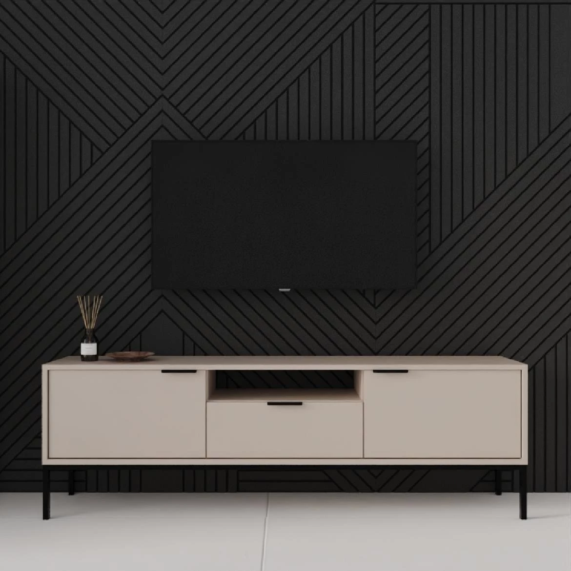 Austin TV komoda  3 vrata + 1 polica 175x33x56,4 cm bež kašmir/crni