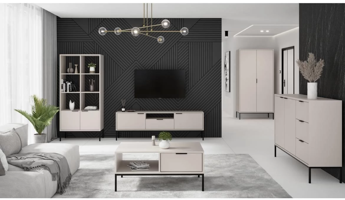 Austin TV komoda  3 vrata + 1 polica 175x33x56,4 cm bež kašmir/crni