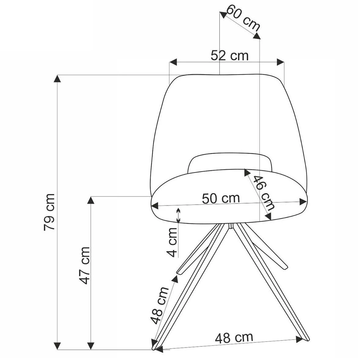 K546 stolica 52x60x79 cm siva