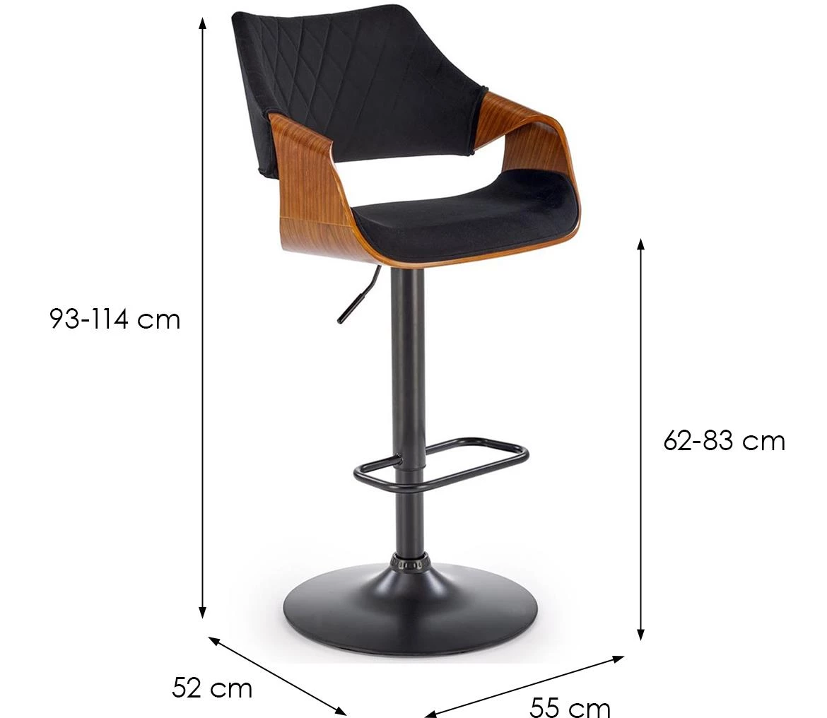 H124 barska stolica 55x52x93 cm orah/crna eko koža