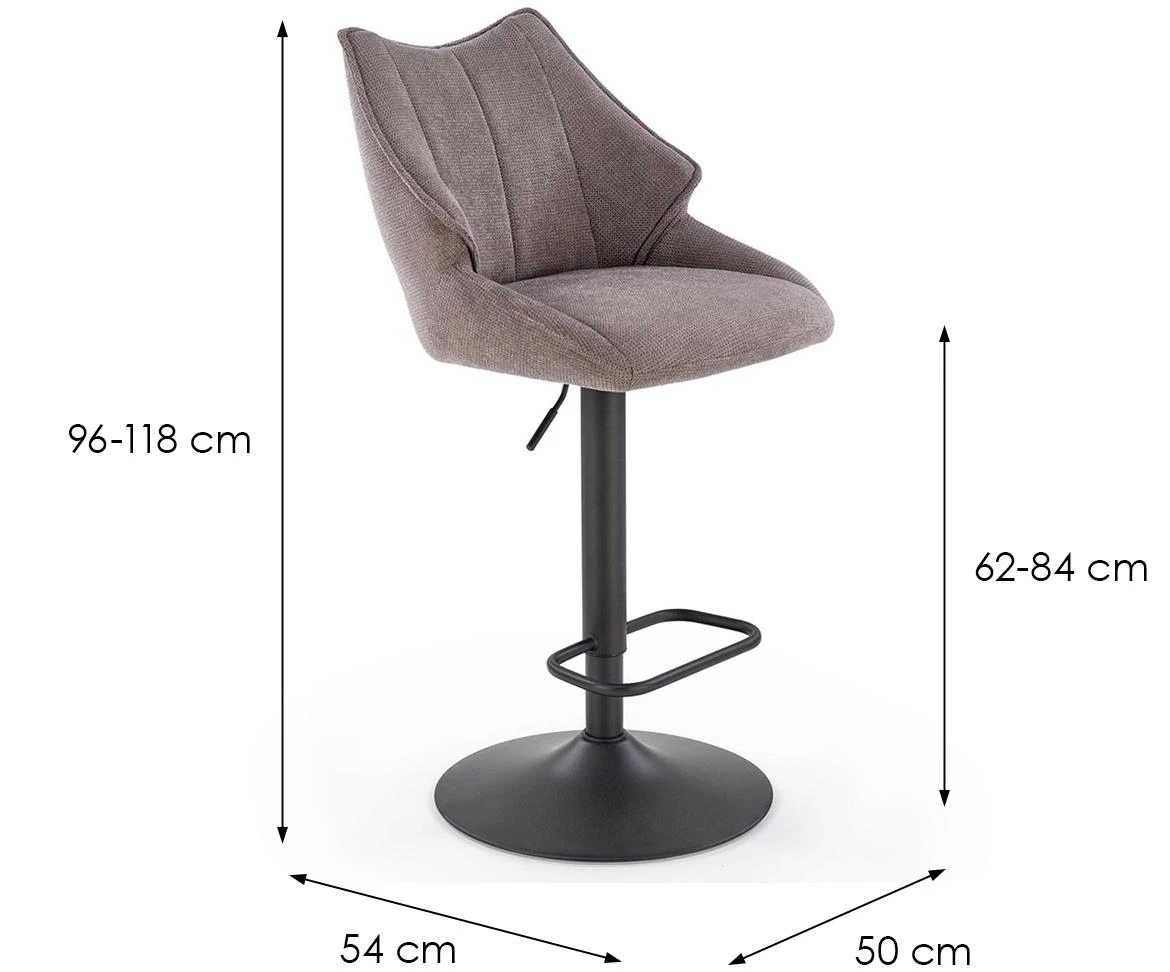 H122 barska stolica 50x54x96 cm siva/crna