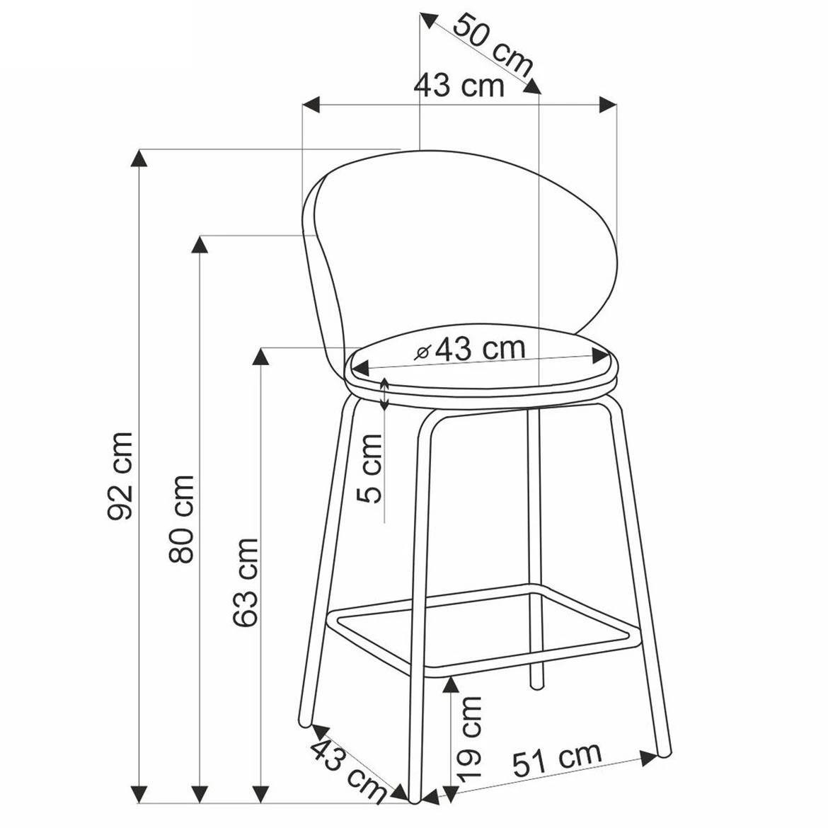 H121 barska stolica 51x50x92 cm siva/crna