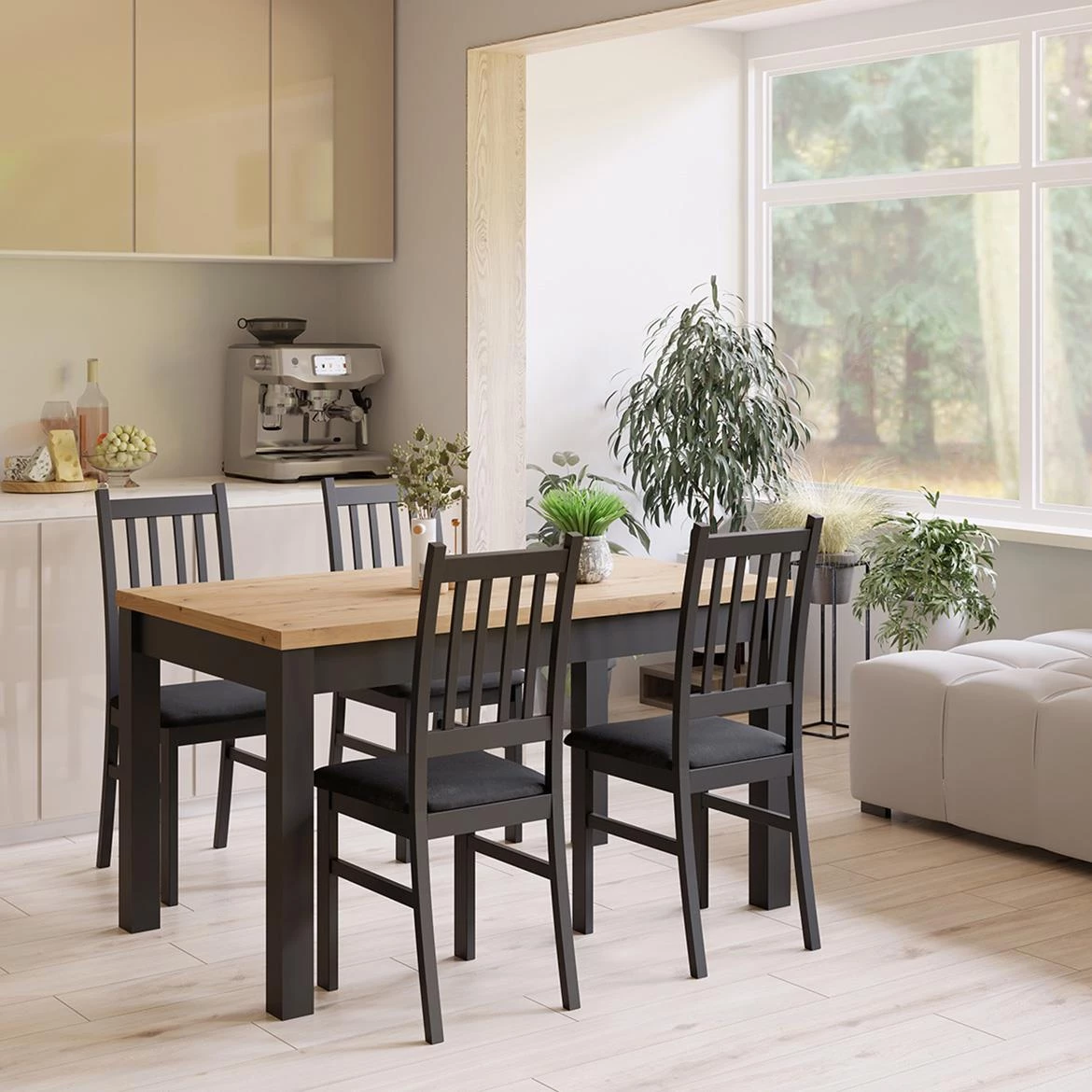 Mibet set 1 produživi sto + 4 stolice natur (artisan hrast)/crni