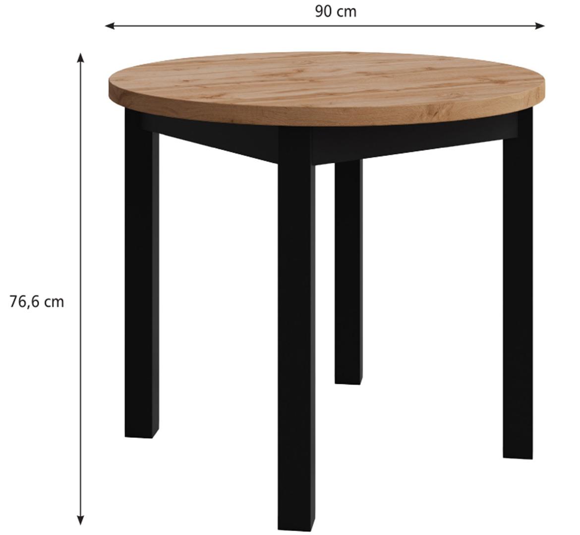 Perla sto D90x76,6 cm natur (votan hrast)/crni