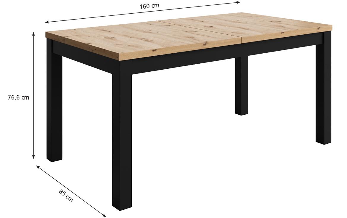 Agat sto produživi 240/160x85x76,6 cm natur (artisan hrast)/crni