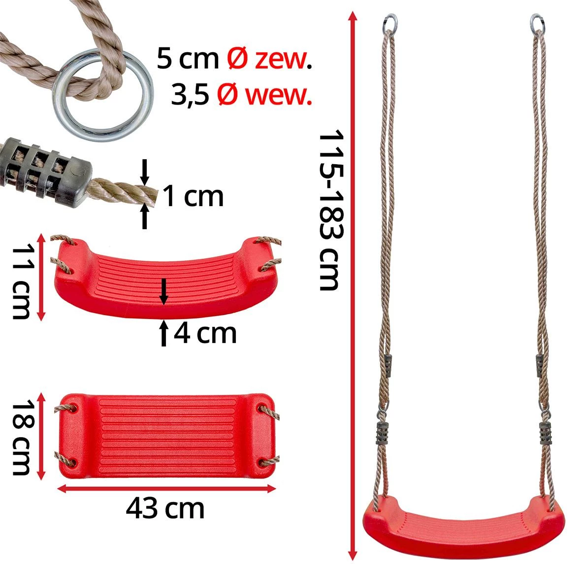 Sjedalo za ljuljacku 40 cm crveno