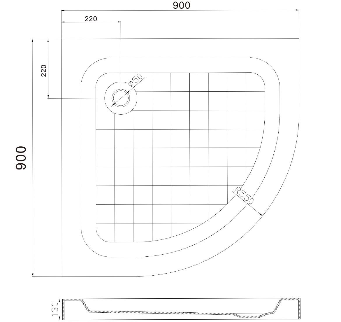 Tuš kada Uni 90x90x13 polukružna