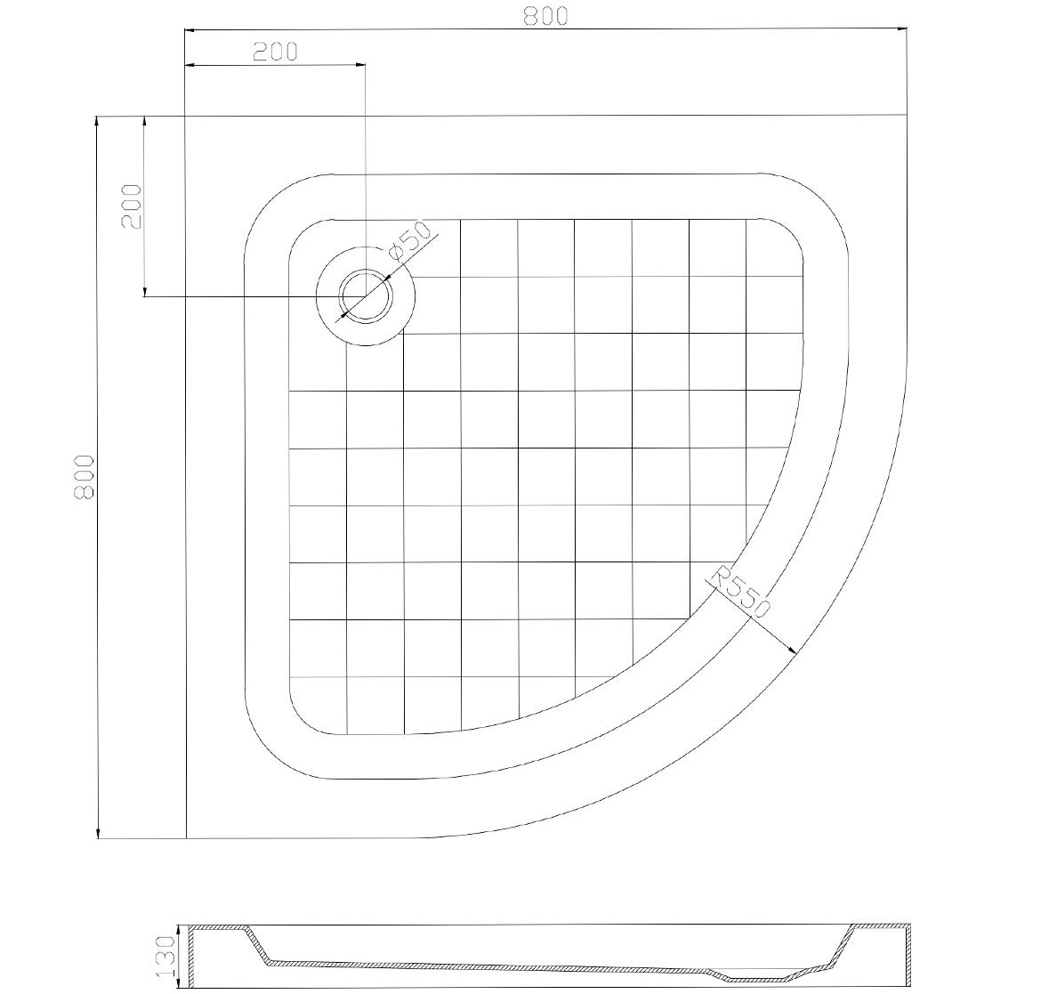 Tuš kada Uni 80x80x13 polukružna