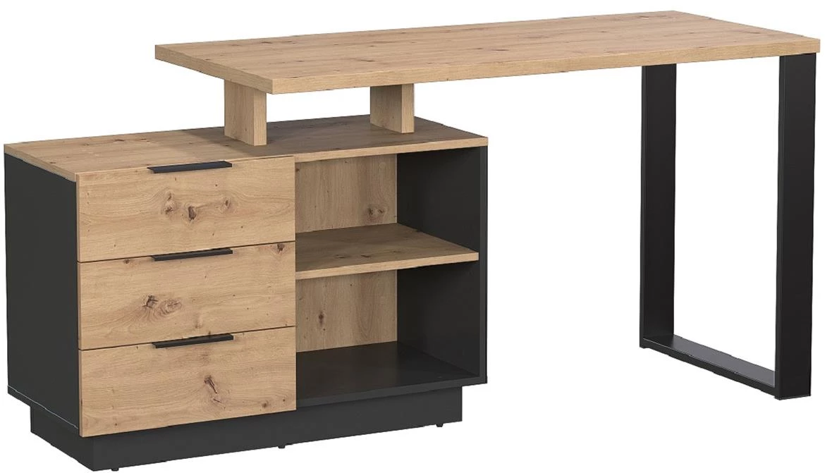 Sierro 3s radni stol 3 fioke + 2 otvora 167x56x75,5 cm artisan hrast/crna