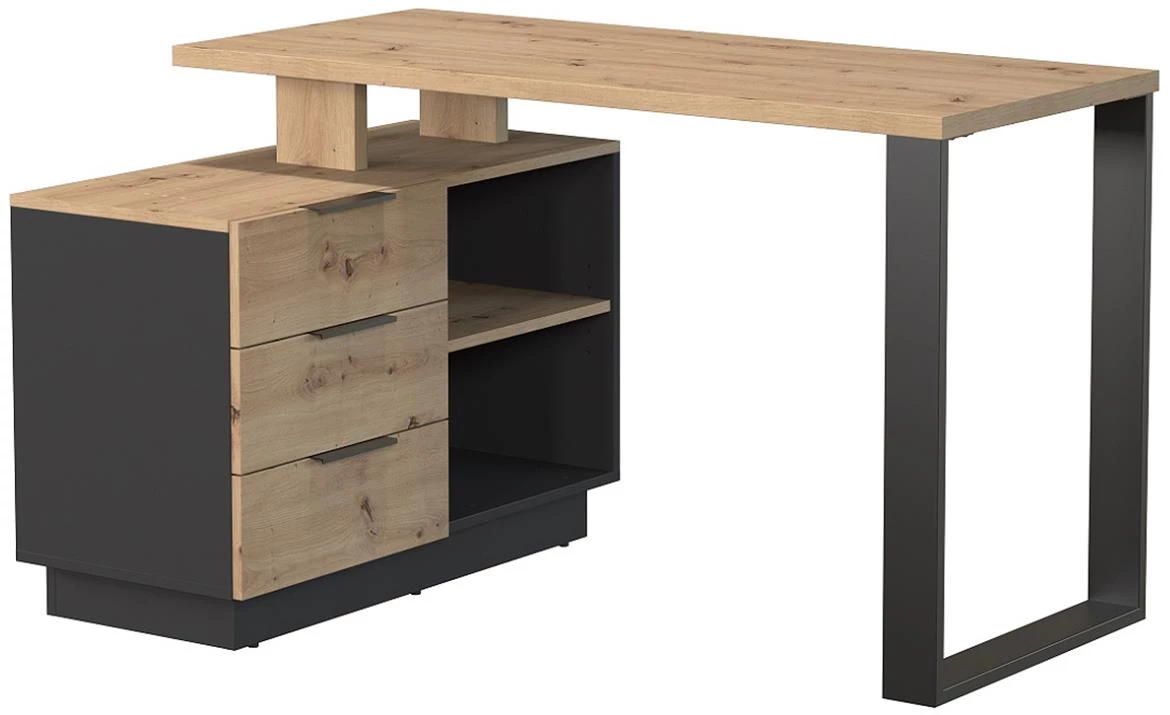 Sierro 3s radni stol 3 fioke + 2 otvora 167x56x75,5 cm artisan hrast/crna