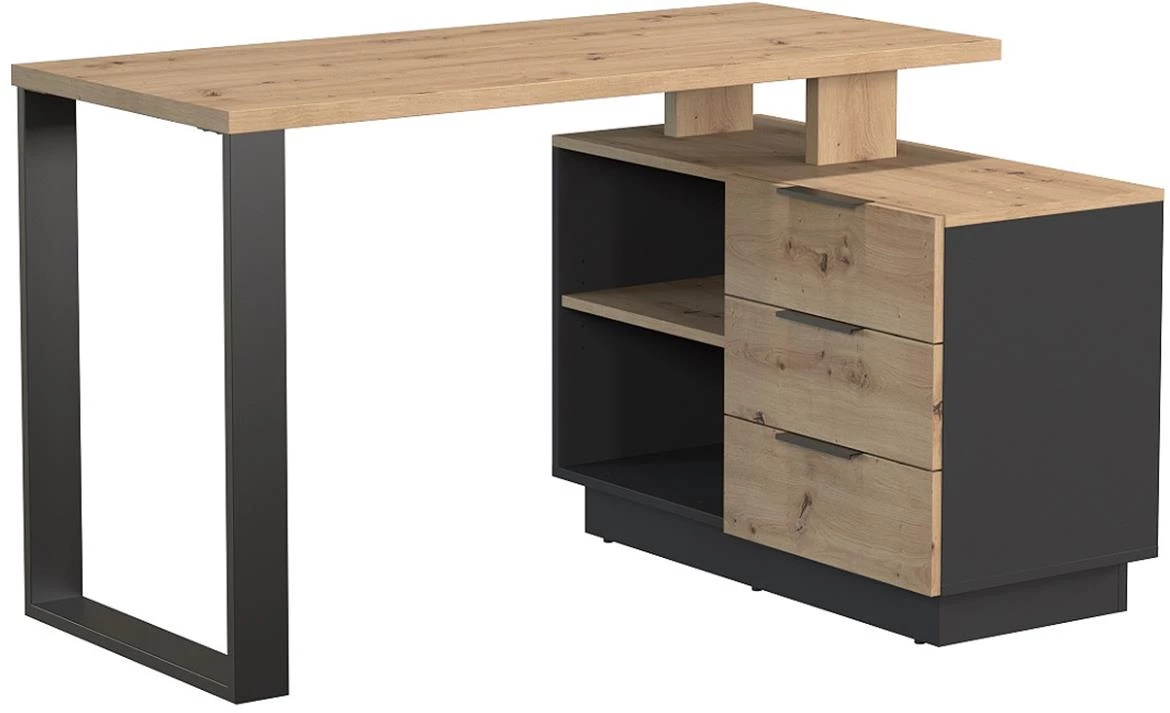 Sierro 3s radni stol 3 fioke + 2 otvora 167x56x75,5 cm artisan hrast/crna
