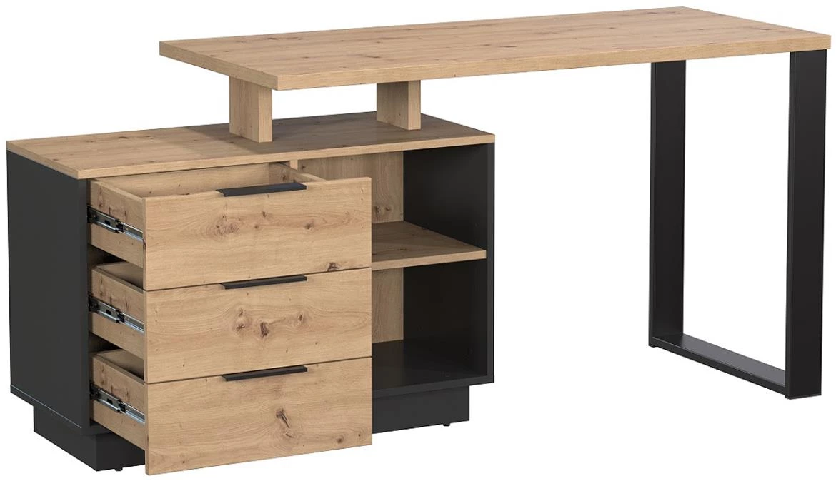 Sierro 3s radni stol 3 fioke + 2 otvora 167x56x75,5 cm artisan hrast/crna