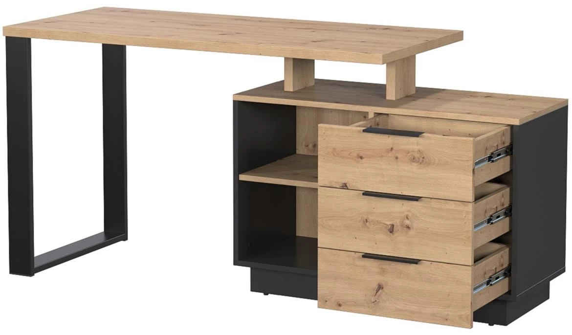 Sierro 3s radni stol 3 fioke + 2 otvora 167x56x75,5 cm artisan hrast/crna