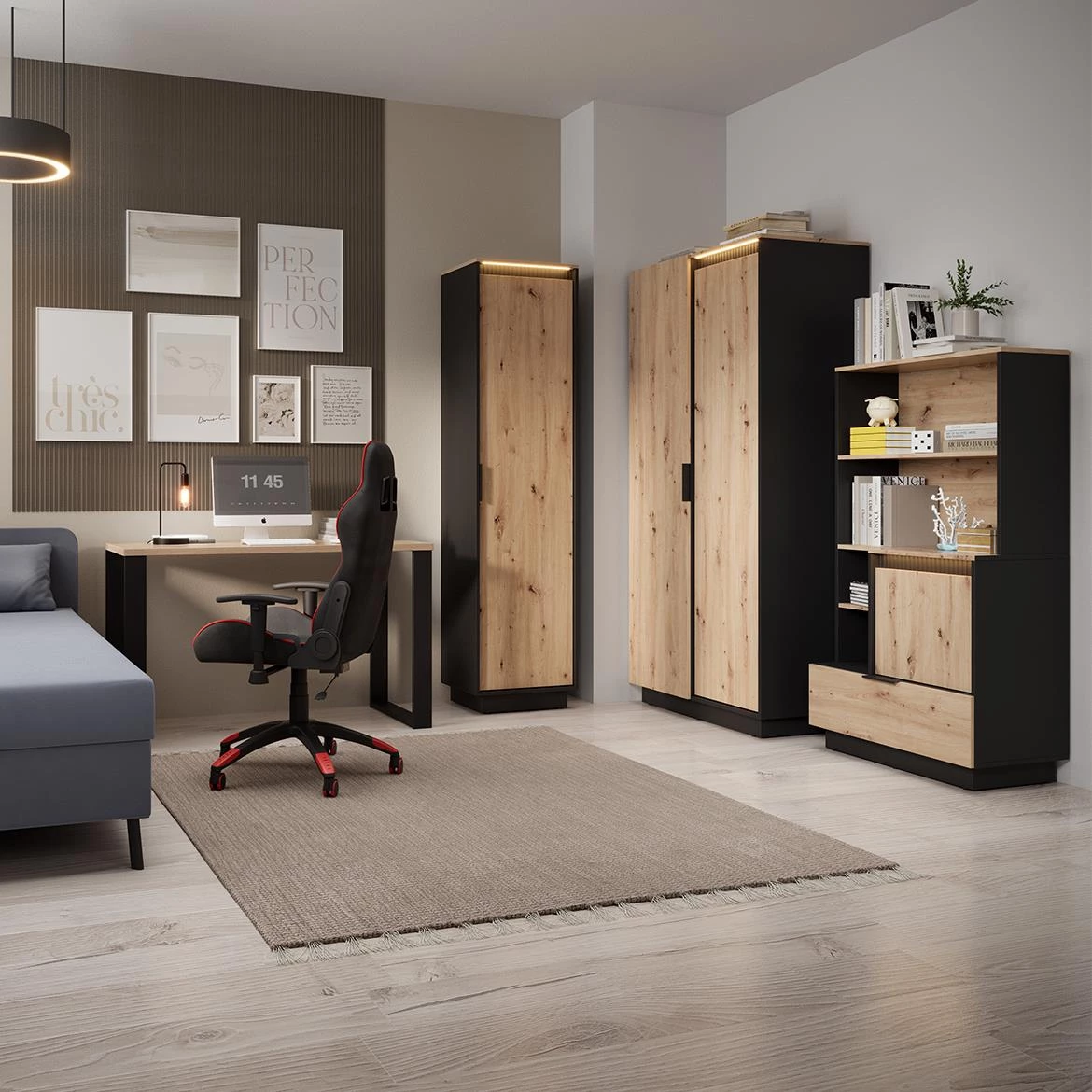 Sierro 3s radni stol 3 fioke + 2 otvora 167x56x75,5 cm artisan hrast/crna