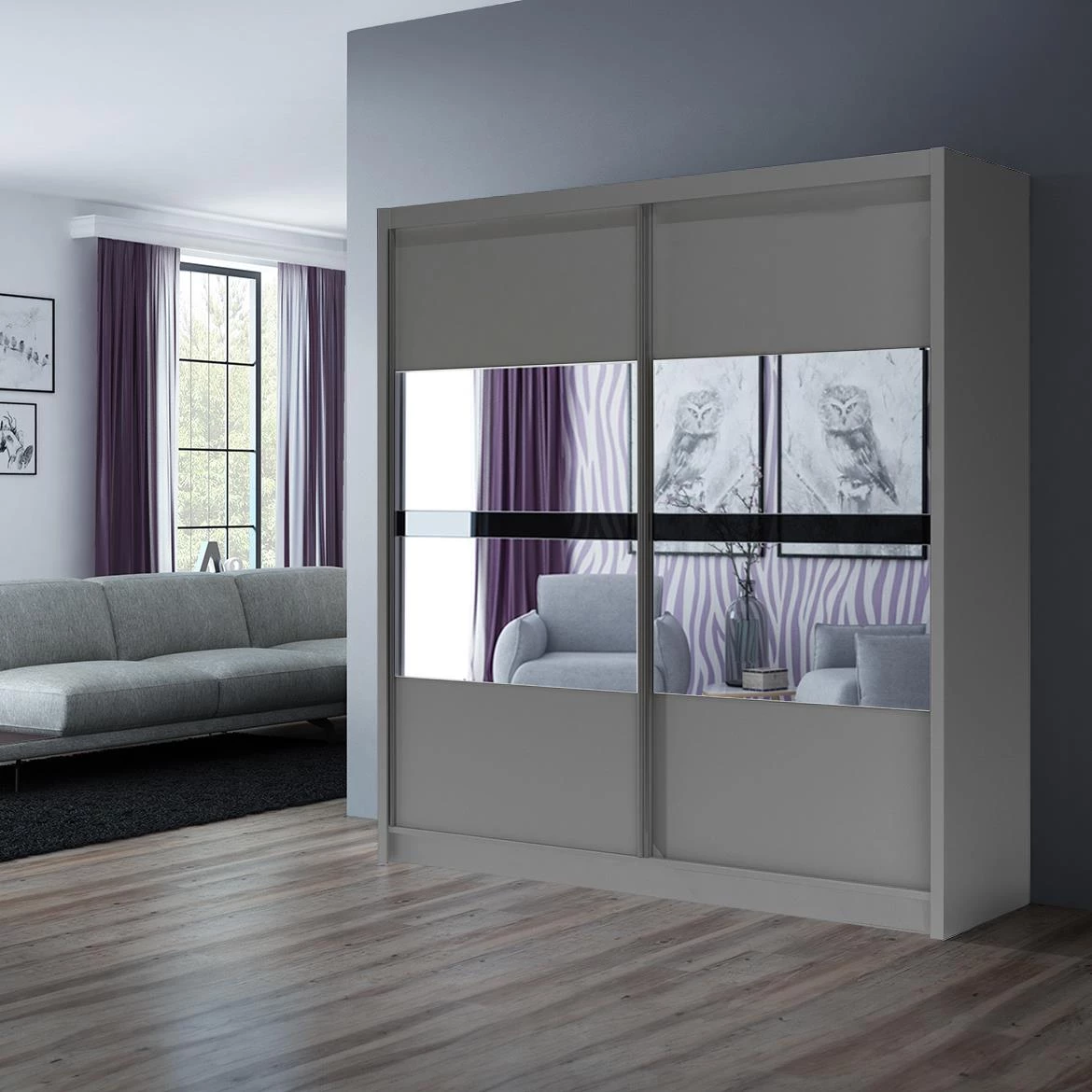 Batumi 203 klizni ormar 2 vrata/ogledalo 203x61x215cm beli