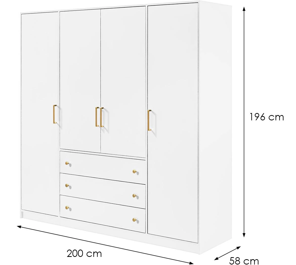 Bali D4 ormar 4 vrata + 3 fioke 196x58x200 cm beli