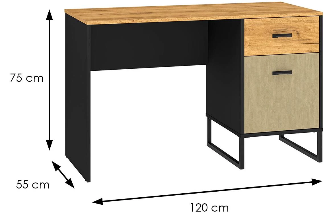 Colt 07 radni stol 1vrata+1fioka 120x55x75 natur crna