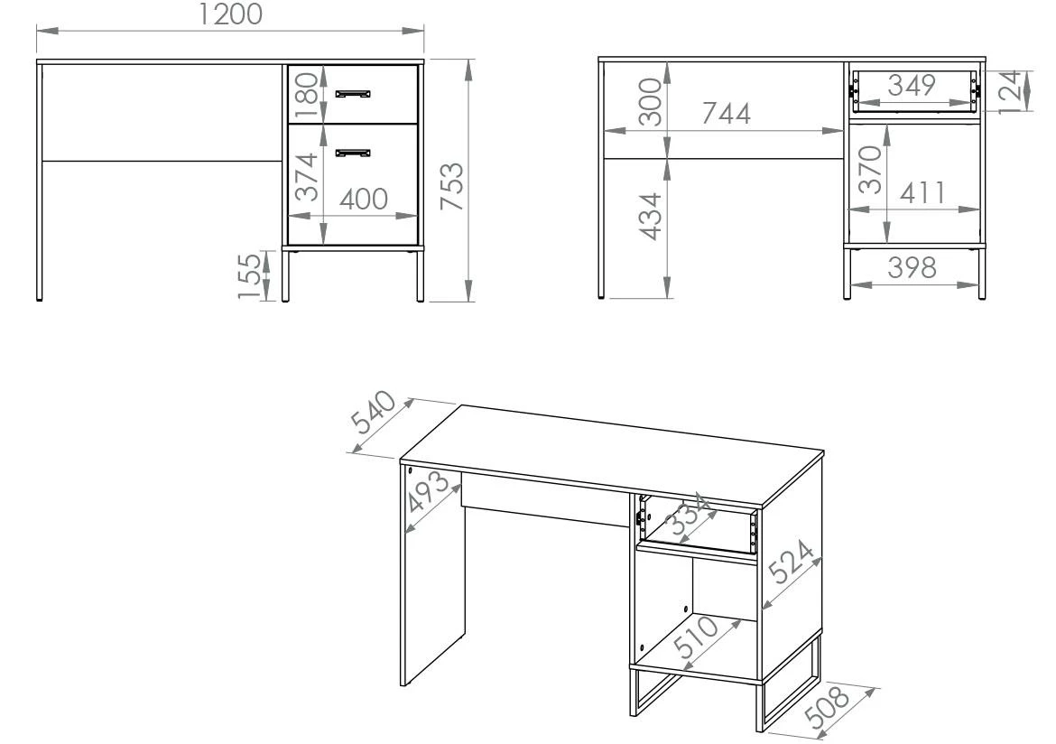 Colt 07 radni stol 1vrata+1fioka 120x55x75 natur crna
