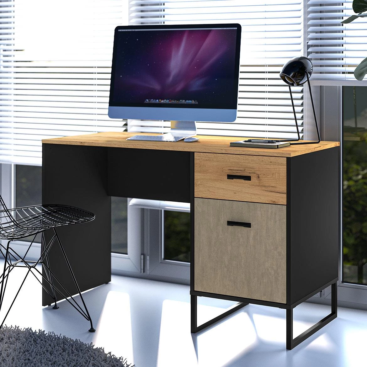 Colt 07 radni stol 1vrata+1fioka 120x55x75 natur crna