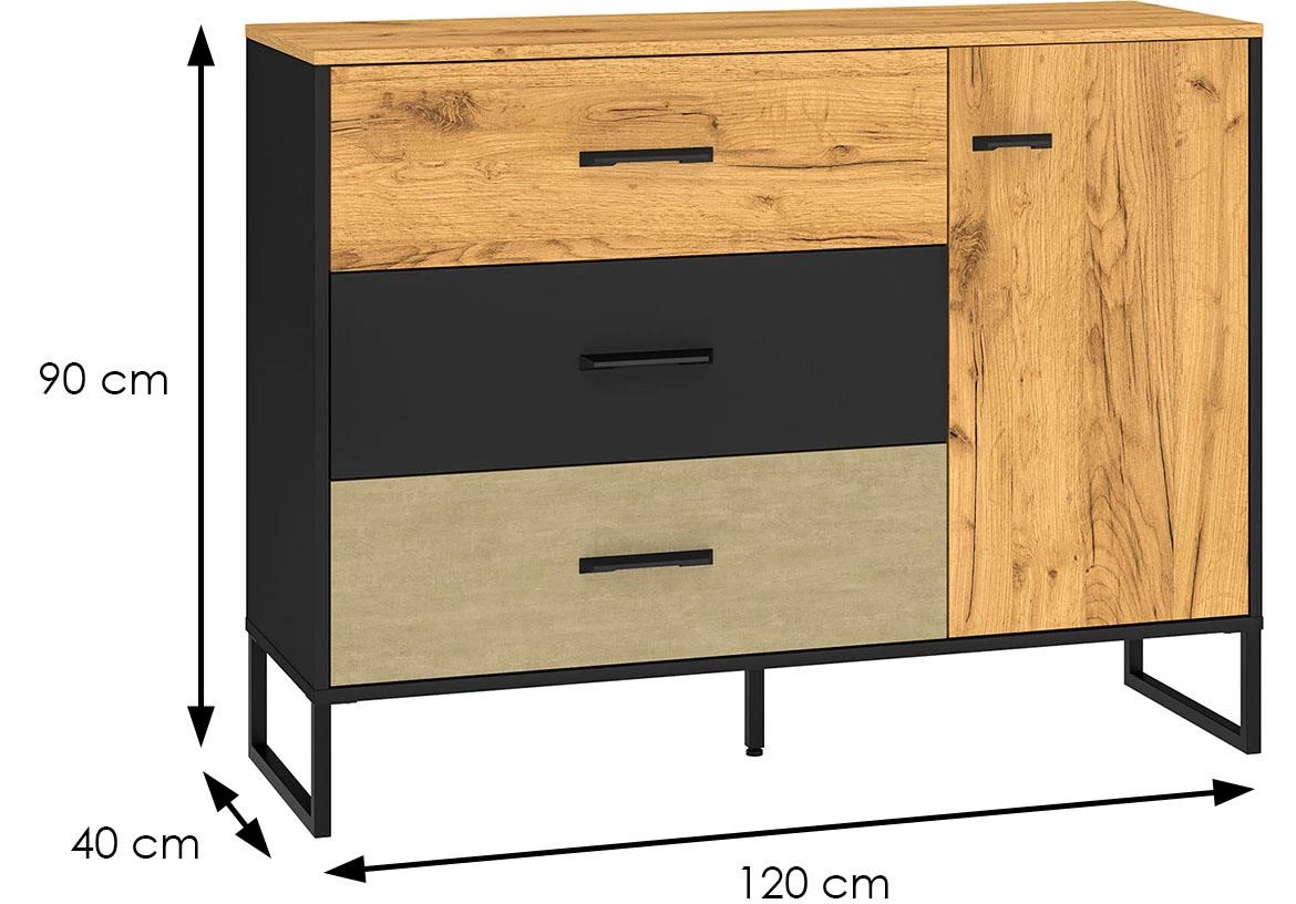 Colt 06 komoda 3fioke+1vrata 120x40x90 natur crna