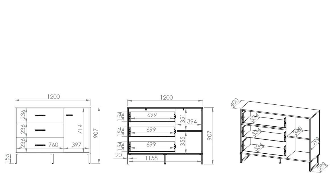Colt 06 komoda 3fioke+1vrata 120x40x90 natur crna