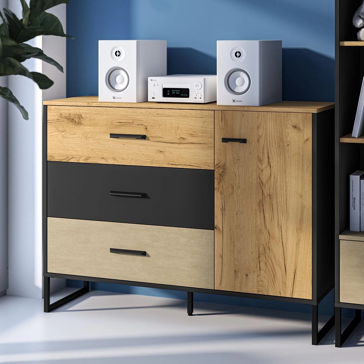 Colt 06 komoda 3fioke+1vrata 120x40x90 natur crna