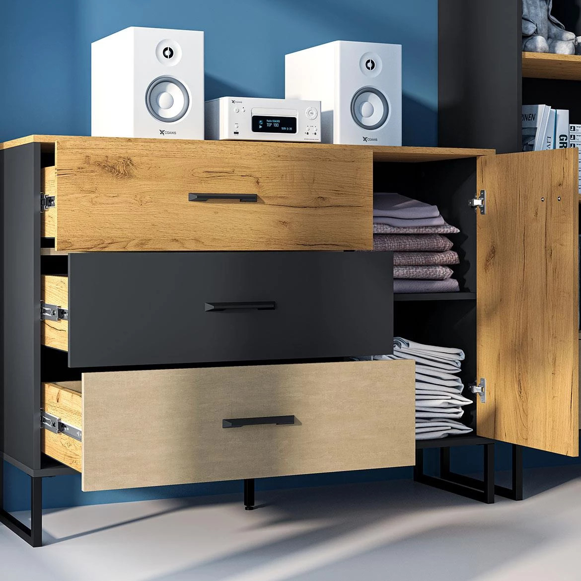 Colt 06 komoda 3fioke+1vrata 120x40x90 natur crna