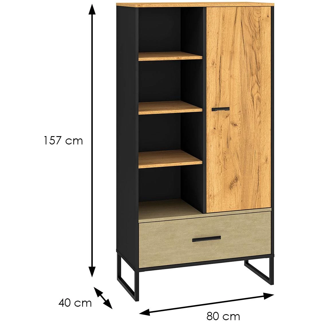 Colt 04 polica 1vrata+1fioka 80x40x157 natur  crna