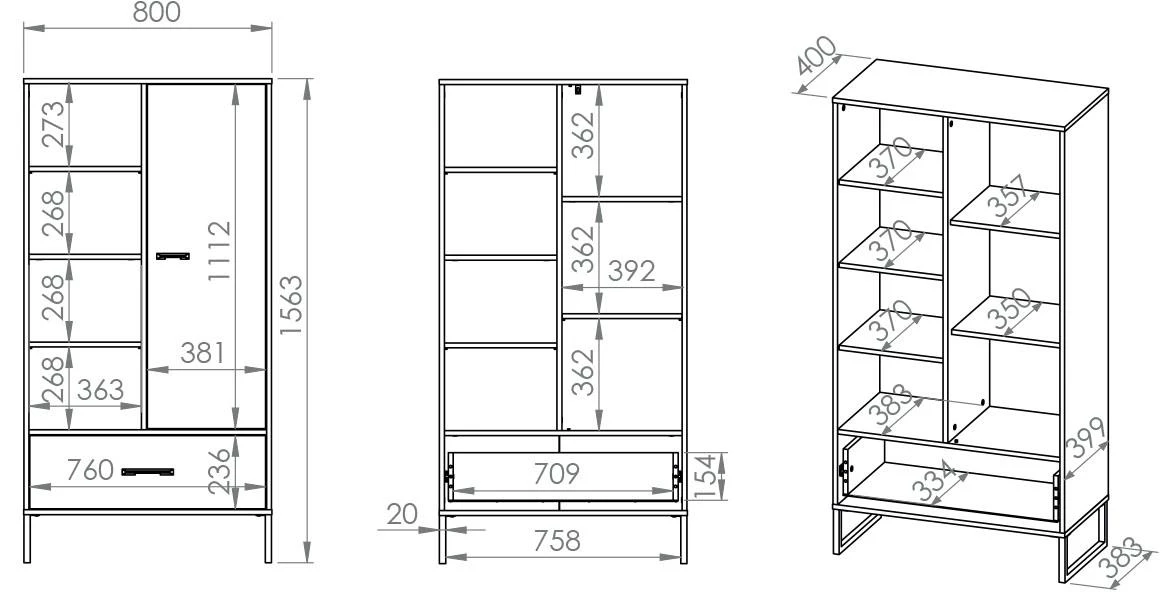 Colt 04 polica 1vrata+1fioka 80x40x157 natur  crna