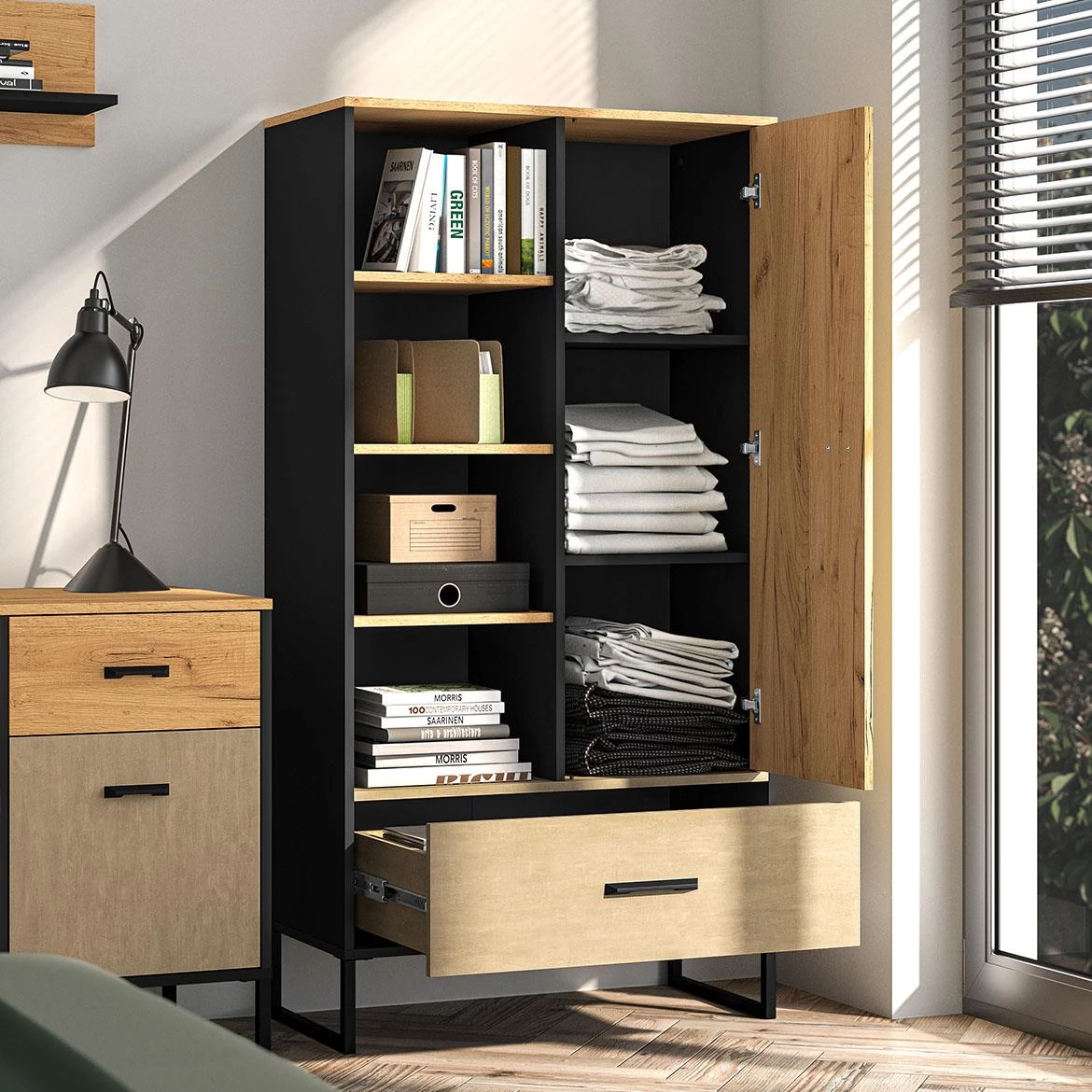 Colt 04 polica 1vrata+1fioka 80x40x157 natur  crna