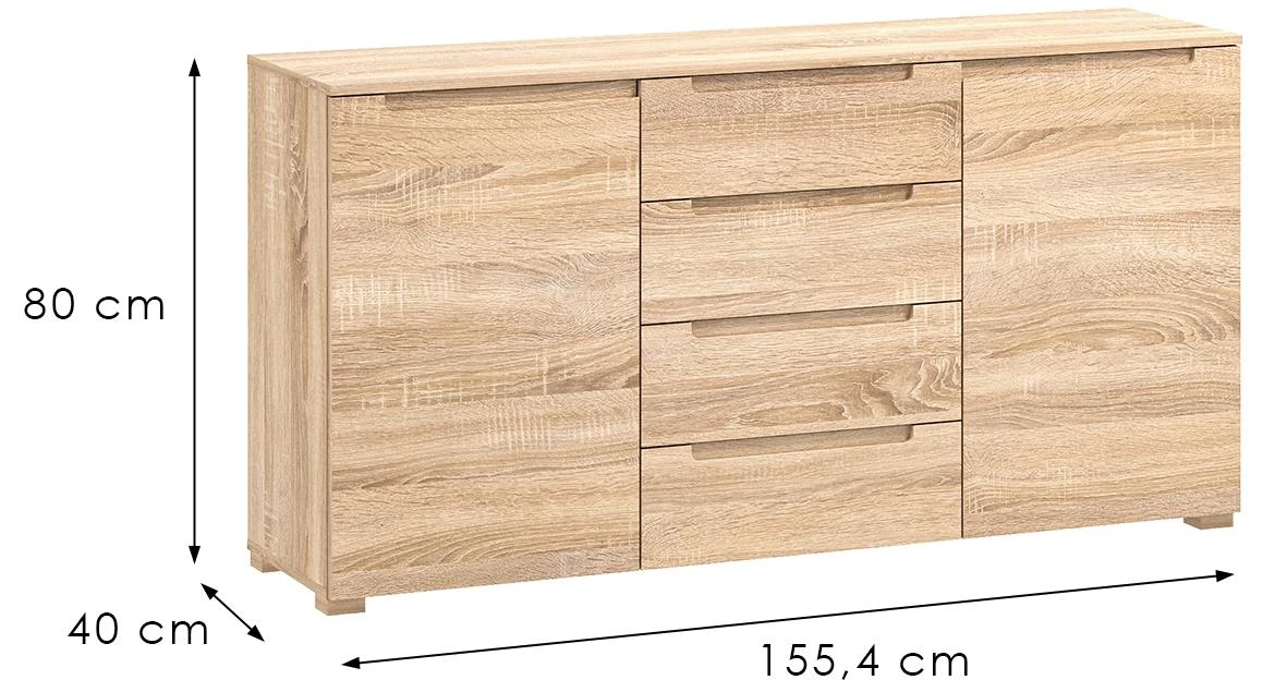 Hill 01 komoda 2 vrata 4 fioke 155,4x40x80 cm sonoma
