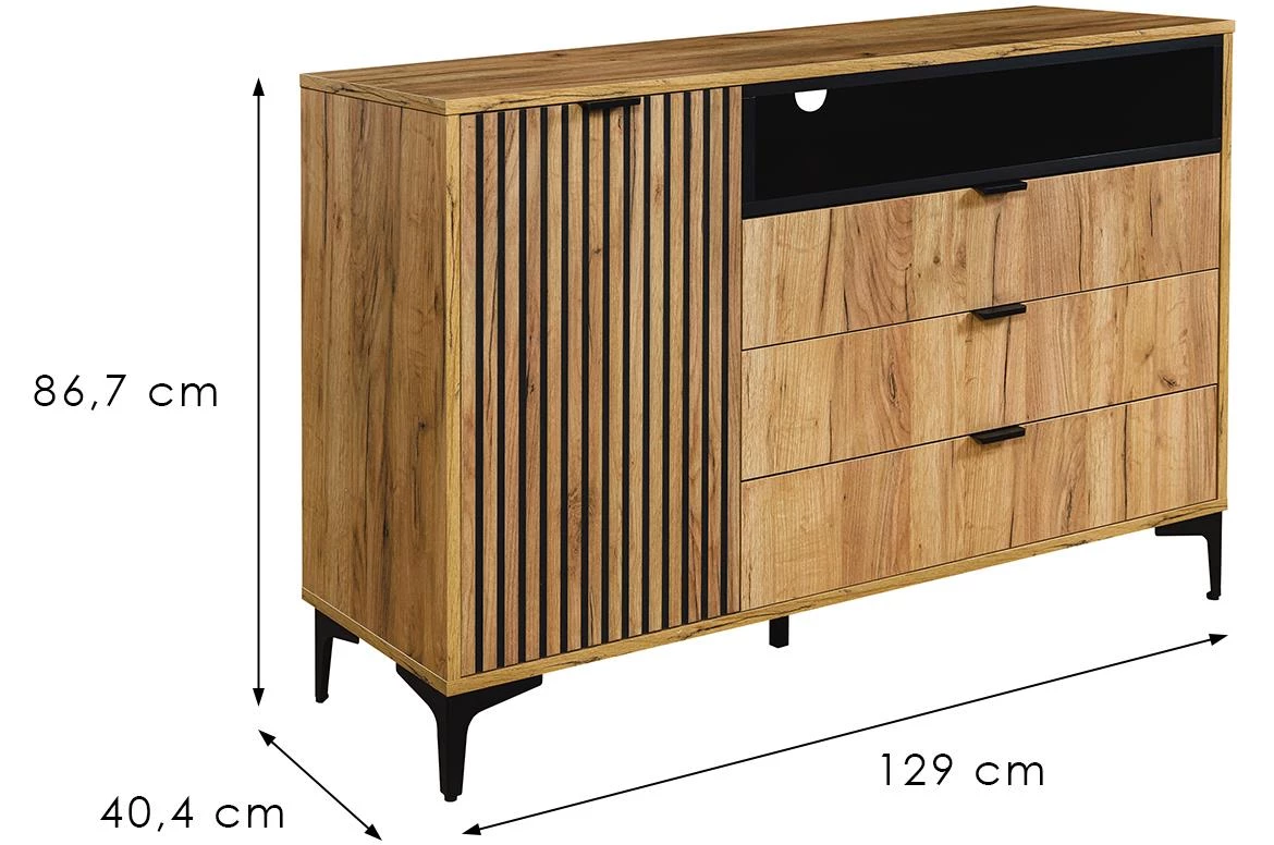 Margo 1D3S komoda 1vrata+3fioke 129x40,4x86,7 artisan hrast