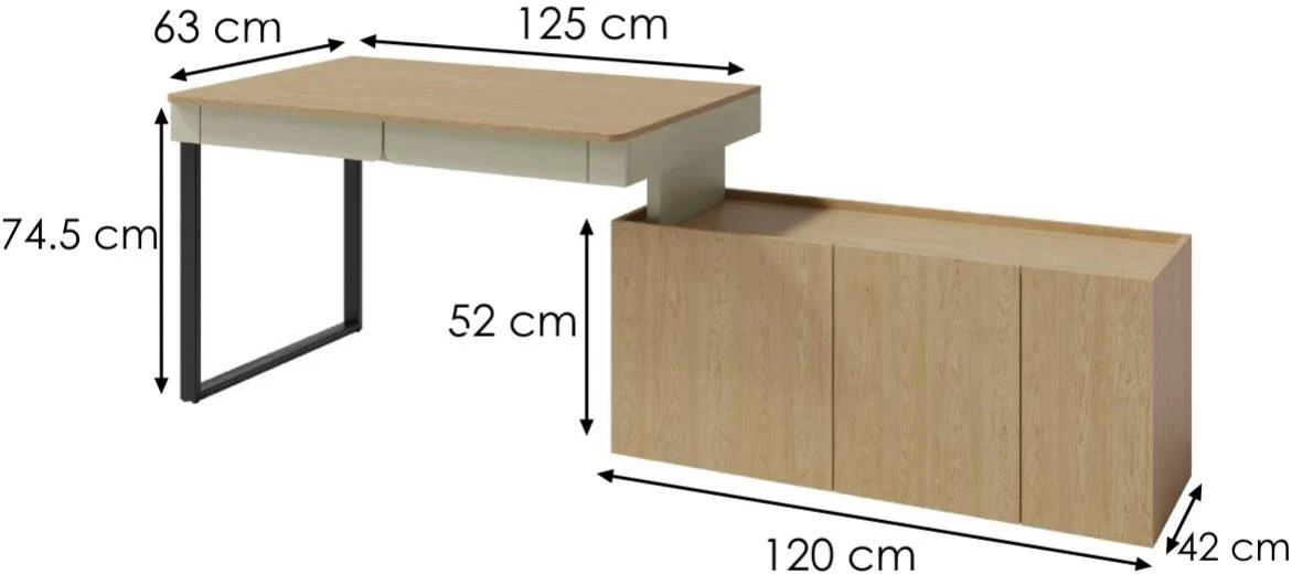 Luca LC10 radni sto + 3D komoda 125x63x74,5cm eukaliptus/baltic hrast