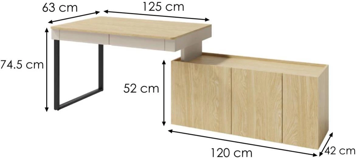 Luca LC10 radni sto + 3D komoda 125x63x74,5cm bež/hrast