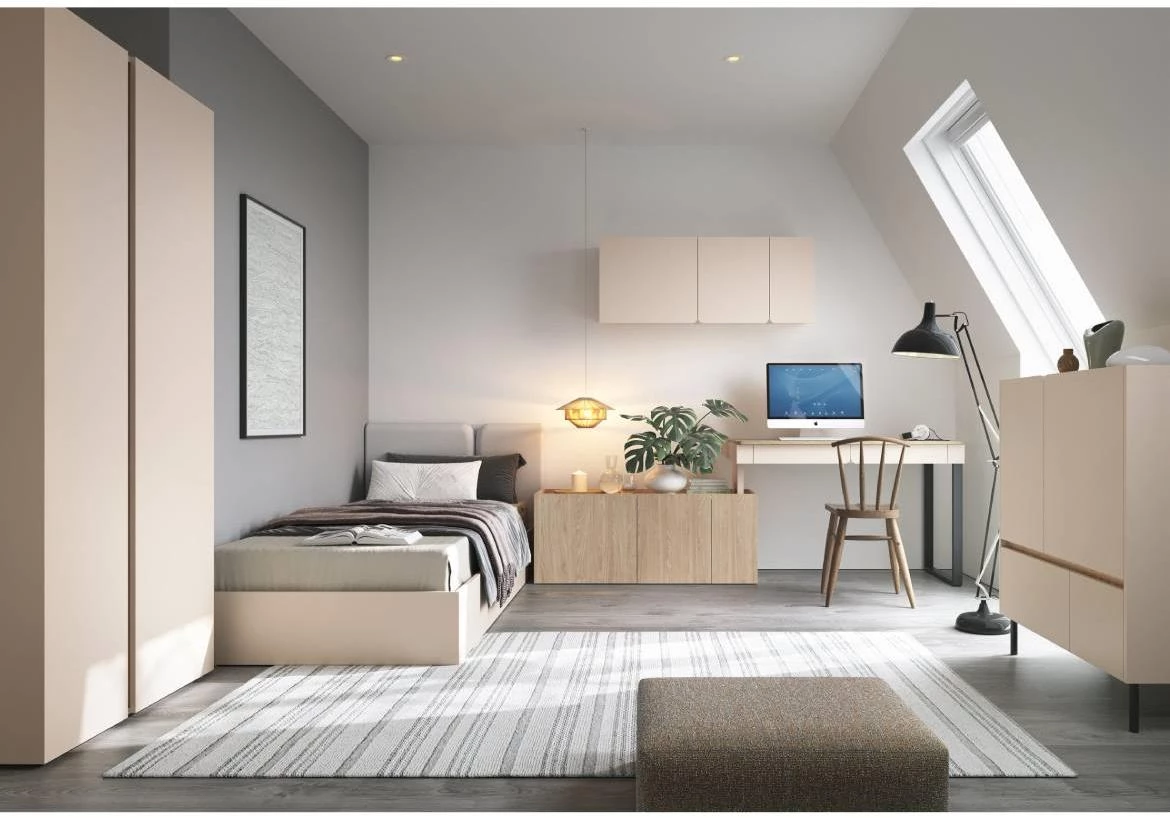 Luca LC10 radni sto + 3D komoda 125x63x74,5cm bež/hrast
