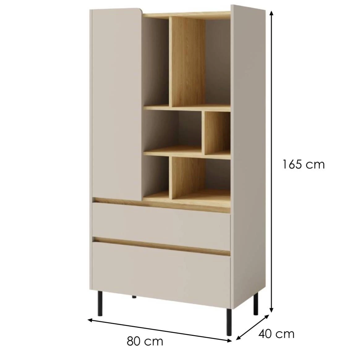 Luca LC6 2S1D vitrina 80x40x165 cm bež/hrast