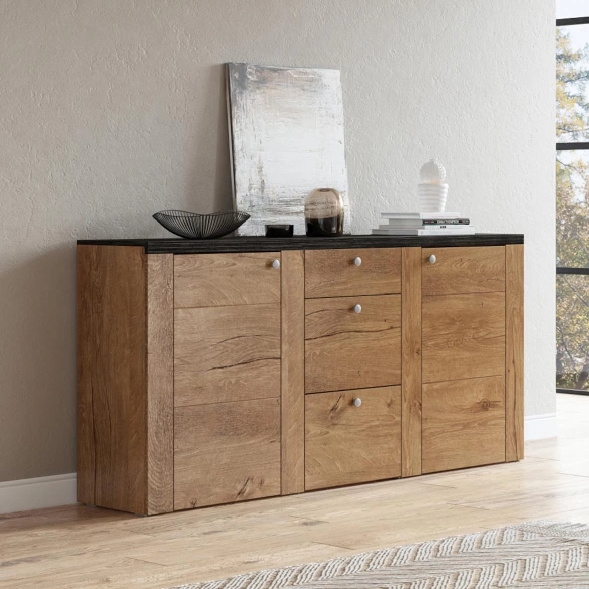 Larona 25 2D3S komoda 2vrata + 3 fioke 176x37x85 lefkas tamni natur