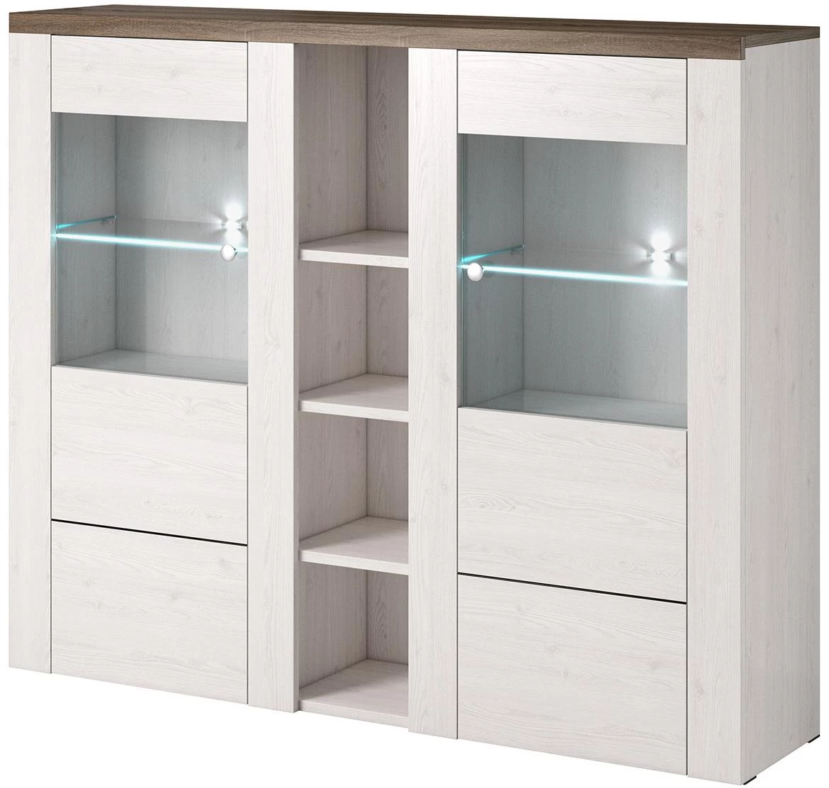 Larona 46 2D vitrina 2vrata 130x37x155 svetli drveni dekor/sonoma tamna