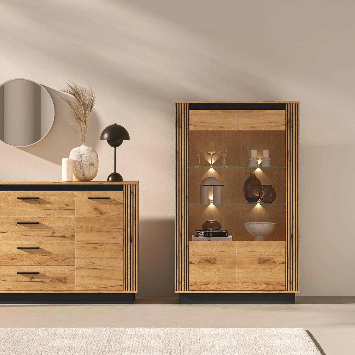 Urso 05 vitrina 92x40x141 cm hrast/crna