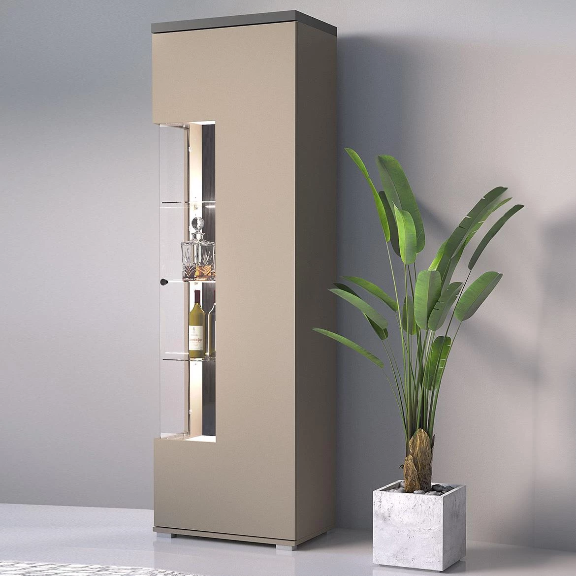 Serio 05 1D vitrina 1vrata 55x36x180 cappucino/crna reverzibilna desna/lijeva