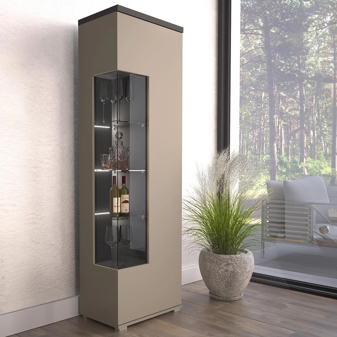 Serio 05 1D vitrina 1vrata 55x36x180 cappucino/crna reverzibilna desna/lijeva