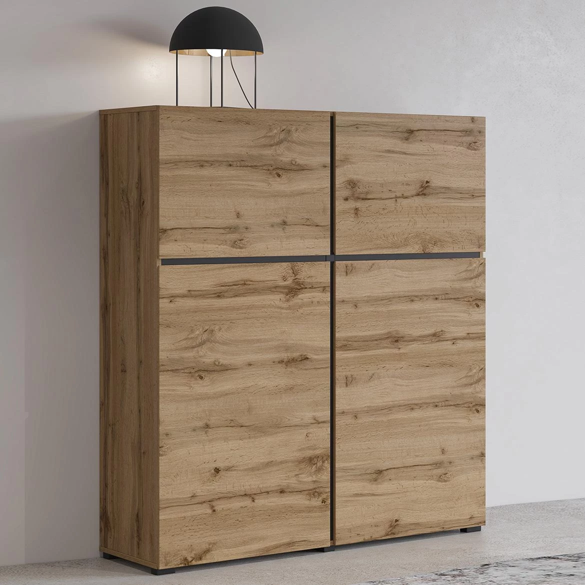 Cross 4d visoka komoda 4vrata 119x40x139 wotan hrast crna