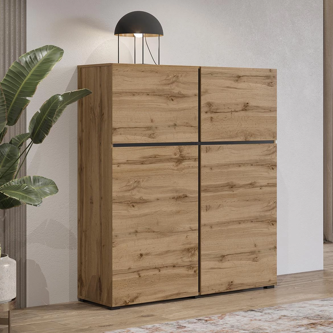 Cross 4d visoka komoda 4vrata 119x40x139 wotan hrast crna