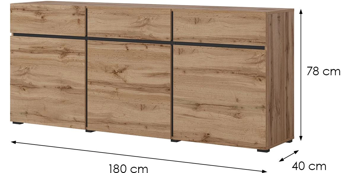 Cross 3d3s komoda 3vrata+3fioke 180x40x78 wotan hrast crna