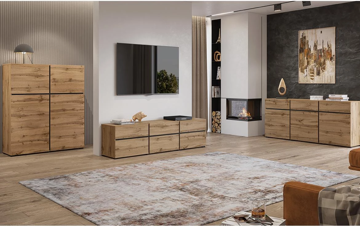 Cross 3d3s komoda 3vrata+3fioke 180x40x78 wotan hrast crna