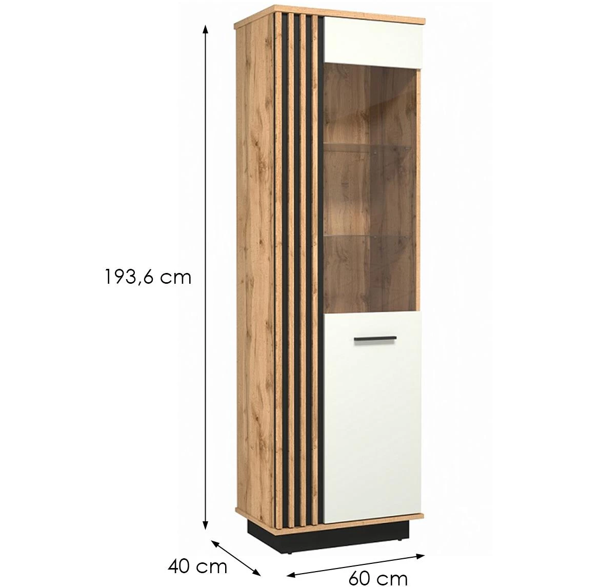 Santi 1-1w vitrina 1vrata 60x40x193,6 wotan hrast/bela