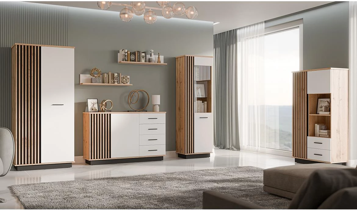 Santi 1-1w vitrina 1vrata 60x40x193,6 wotan hrast/bela